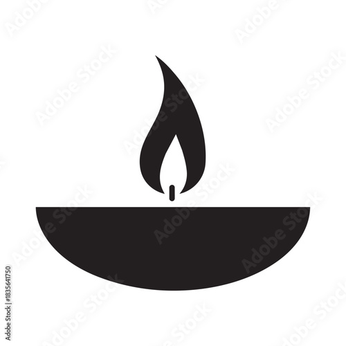 Black silhouette icon of a simple oil lamp with flame