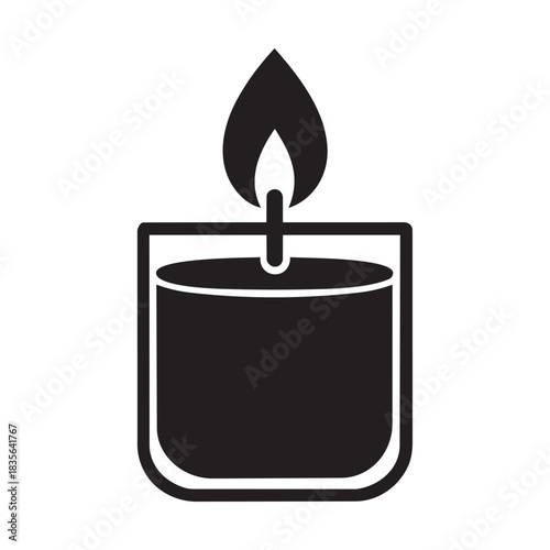 Black silhouette icon of a square glass candle with flame