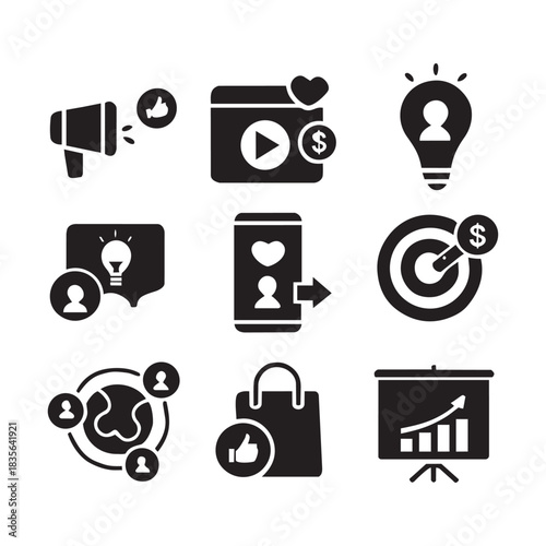Digital marketing and business growth icons megaphone