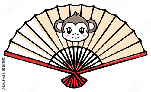 Handheld Fan with Monkey Face Design Decorative Illustration Cute Cartoon Style