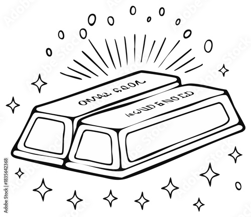 Hand Drawn Gold Bars Sparkling Outline Illustration Wealth Treasure Financial Symbol