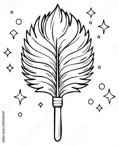 Line art feather duster with sparkling clean effect