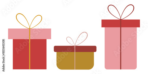 A set of abstract geometric gift box icons. Minimalistic symbols of Christmas and New Year. Vector illustration.