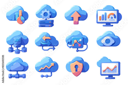 Cloud vector data d integration access icon analytics arrow secured distributed processing