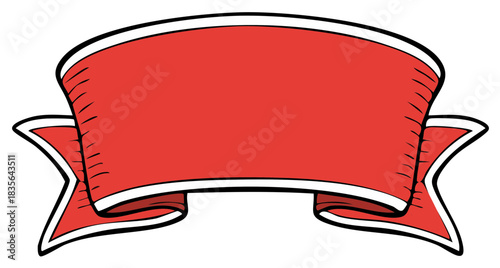 Retro Red Ribbon Banner with Black Outline for Text Headline Decoration Element