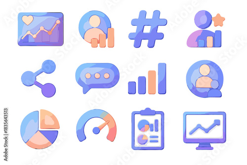 Social icons chart graph overview visualization bar audience share media icon vector
