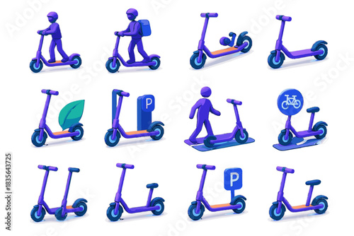 Bike foldable vector sharing scooter commuting transport delivery personal parking electric icon