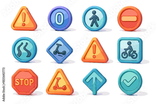 Vector sign entry scooter lane speed icon surface limit safety icons slippery