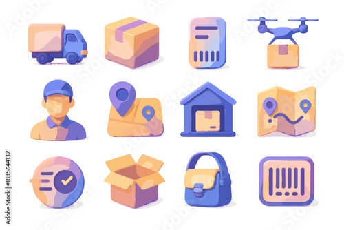 Delivery badge online d drone warehouse vector package courier shipping icon tracking