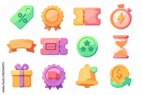 Vector ribbon tag shipping timer d time deal badge shopping icon cashback