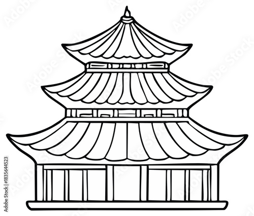 Simple line art illustration of a traditional Asian pagoda temple