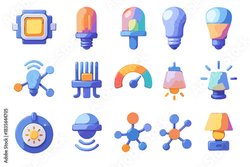 Vector lamp module energy filament smart efficiency node led icon components