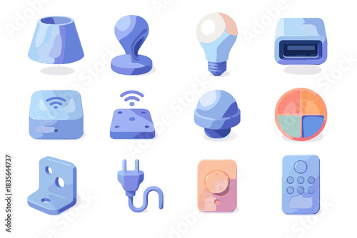 D mounting color vector bracket icon control lamp accessories base knob usb