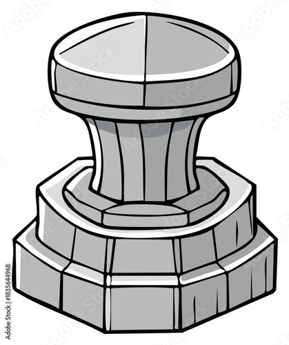 Cartoon illustration of a gray stone seal or industrial game piece with a hexagonal base