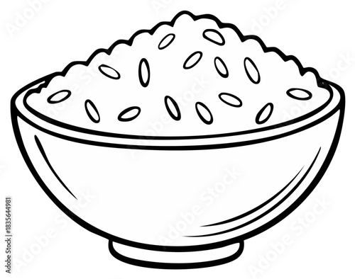 Simple Outline Drawing of a Bowl Filled With Rice Grains