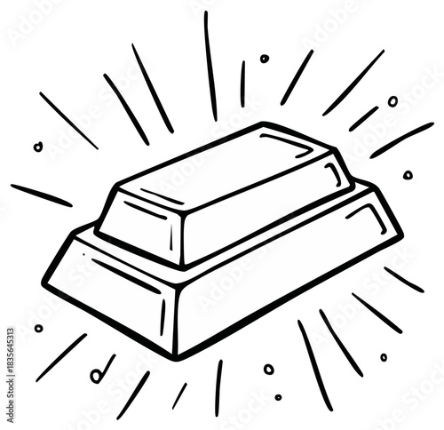 Doodle outline of two stacked gold bars with sparkle effect for wealth and treasure