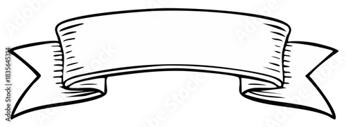 Retro banner ribbon with hand-drawn sketchy outline and pointed ends for text