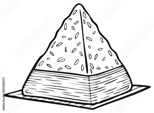 Traditional Triangular Pastry Snack Dessert Hand Drawn Outline Illustration