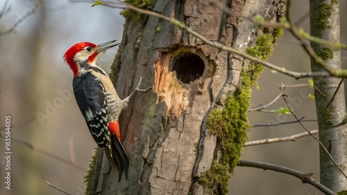 red woodpecker on a tree