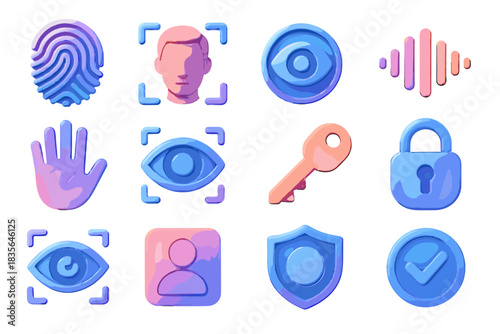 Personal scan d tick digital eye recognition icon biometric handprint voice vector