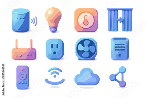 Control vector icon fan link device wave command router home smart curtain