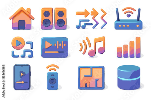 Audio house streaming room vector command group home icon multi soundwave hub