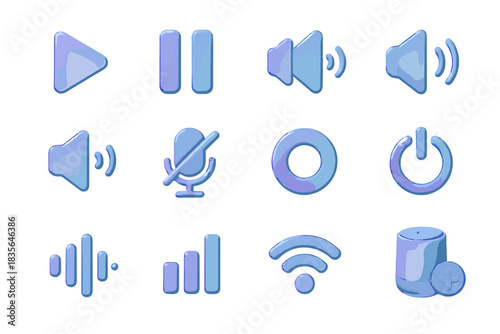 Icon ring down pause play volume connection device smart mute vector speaker