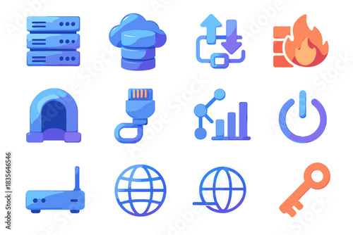 Cloud database d button network key arrows icon vector rack bandwidth secure