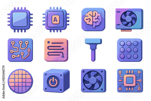 Board gpu fan hardware integration neural vector engine ai icon wafer chip