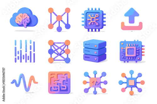 Cluster gpu icon block board vector ai brain data cloud learning
