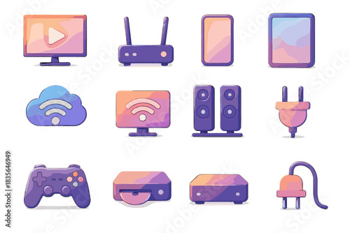 Box tech storage streaming ensemble smart console media cloud router icon vector