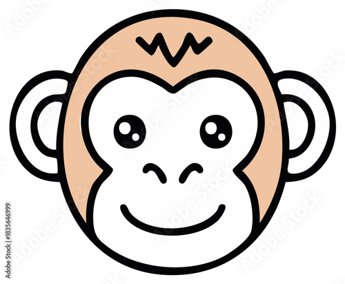 Adorable happy cartoon monkey face illustration with a friendly smile and big eyes