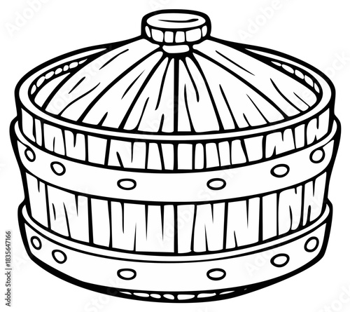Cartoon Style Wooden Bucket Vector Illustration