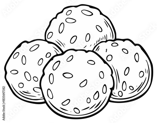 Arancini fried rice balls black and white vector illustration for coloring