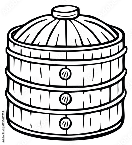 Bamboo Steamer Illustration Stacked Asian Cooking Pot Kitchen Utensil