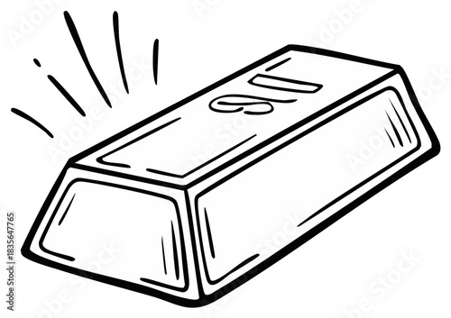 Hand drawn gold bar illustration in a black and white doodle style
