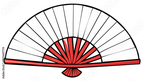 Simple vibrant red and white traditional folding hand fan for summer accessory