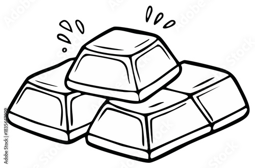 Cartoon drawing of gold bars stacked together illustration in black and white