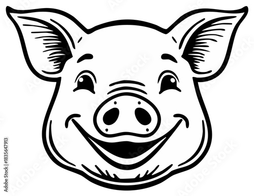 Joyful Pig Face Illustration with Wide Smile and Winking Eye