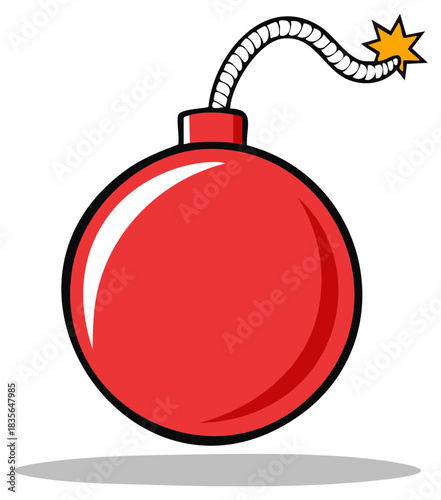 Cartoon bomb with a lit fuse design for concepts of danger and destruction.