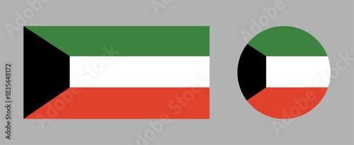 
Kuwait flag icon design. Kuwait circle, rectangle flag buttons set. Round, rectangular flag of Kuwait badges. Realistic colors.