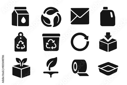 Icons packaging evenly sustainable icon optional invisible look aligned pouch strokes vector