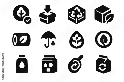 Perfect spacing carton icons squares sustainable packaging icon space effects no sterile