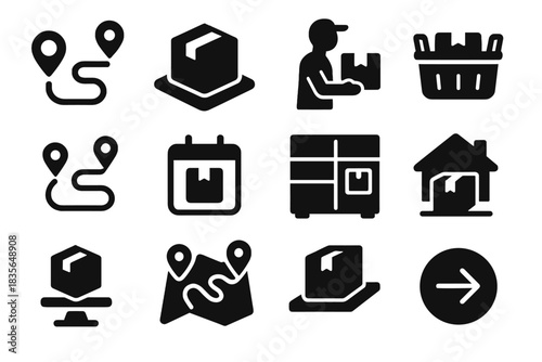 Small line uniform set icon full delivery vector logistics spacing marker