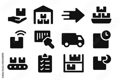 Tray no delivery corners negative vector transparency icon set sorted parcels background