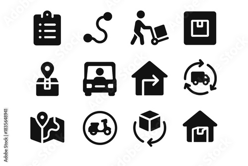 Doorstep set silhouettes alignment negative icon vector node delivery icons unit logistics