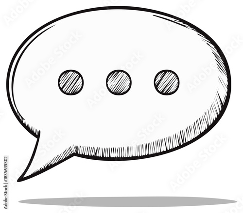 Hand drawn sketch speech bubble with ellipsis dots representing communication thought and conversation