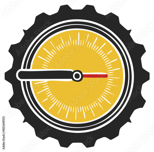 Gauge Meter with Gear Design Showing Measurement Readings and Performance Levels
