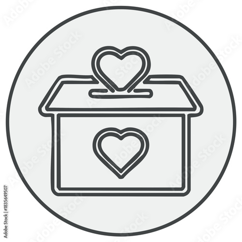 Outline Icon of a Donation Box with Heart Symbol for Charity and Generosity