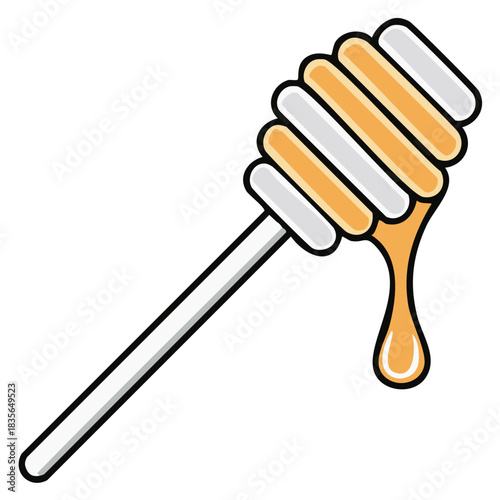 Honey dipper with dripping honey, food illustration for graphic design, healthy eating vector